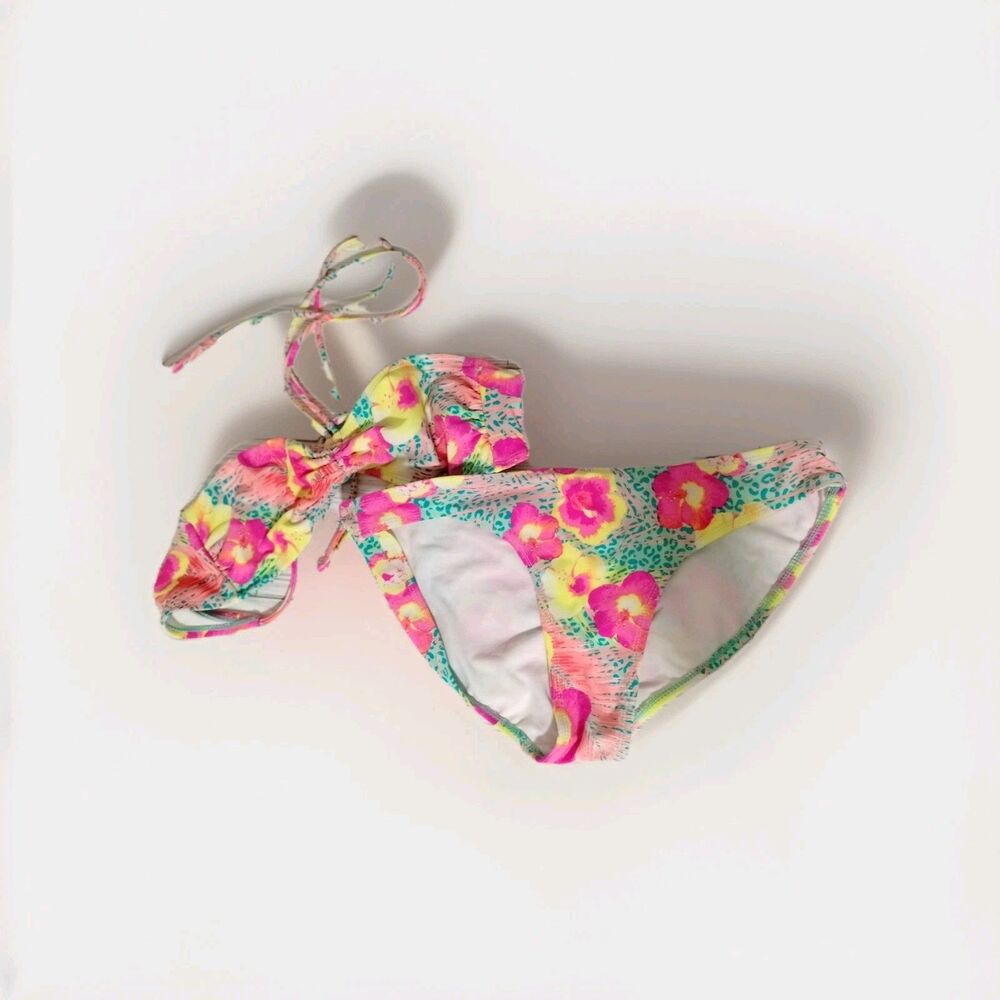 OP Ocean Pacific Bikini Set Floral Lined Padded Bandeau Halter Juniors L 11-13